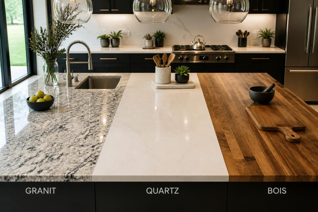 découvrez comment choisir le plan de travail idéal pour votre cuisine en comparant granit, quartz et bois, alliant esthétisme et praticité pour un espace fonctionnel et élégant.