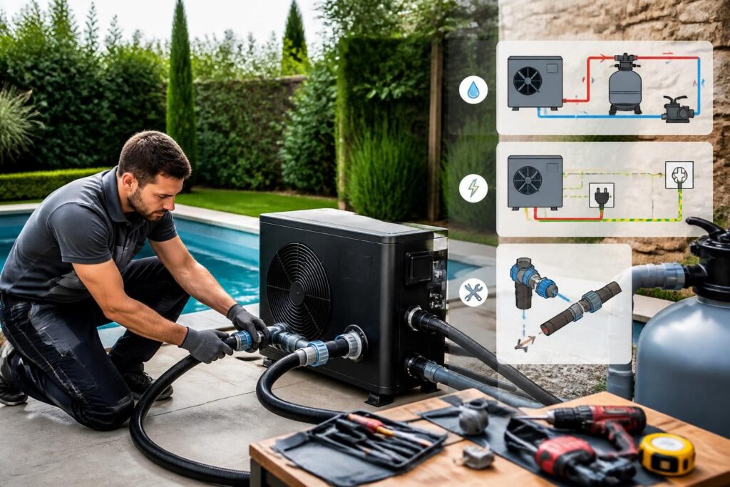 apprenez à installer vous-même une pompe à chaleur pour piscine grâce à notre guide étape par étape, incluant un schéma explicatif clair pour faciliter chaque phase de l'installation.
