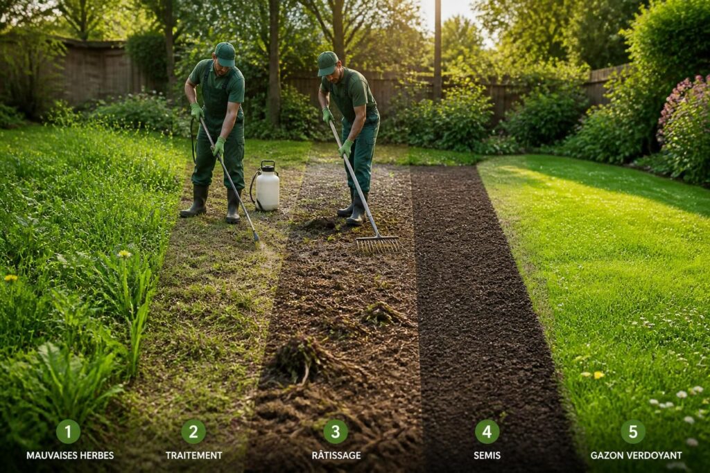 découvrez les 5 étapes clés pour reprendre le contrôle de votre pelouse envahie par les mauvaises herbes et obtenir un gazon verdoyant et sain.